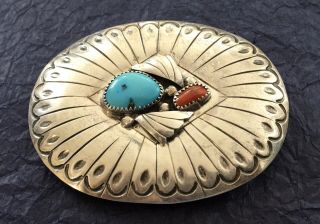 Vtg Sterling Silver Native American Navajo Style Turquoise Belt Buckle Signed Rp
