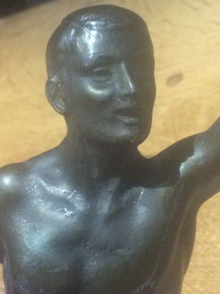 12” Cast Metal Bronzed C1910 Art Deco Sculpture Semi Nude Male In Thong