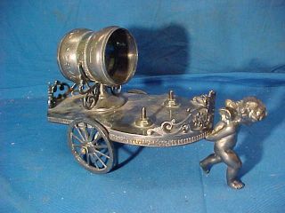 19thc Victorian Era Figural Silverplate Napkin Ring - Cherub Pulling A Cart