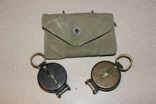 2 Vintage Wwii Us Army Lensatic Compass W.  & L.  E.  Gurley & Corps Of Engineers