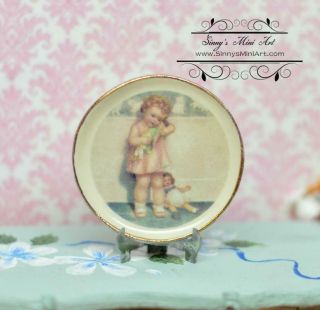1:12 Dollhouse Miniature Decorative Plate / Little Girl With Dolls Bb Cdd614 - 4
