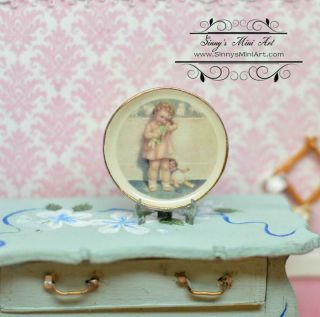 1:12 Dollhouse Miniature Decorative Plate / Little Girl with Dolls BB CDD614 - 4 2