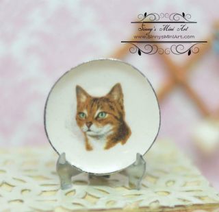 1:12 Dollhouse Miniature Decorative Cat Plate / Gray Cat Bb Cdd - 0 - 5