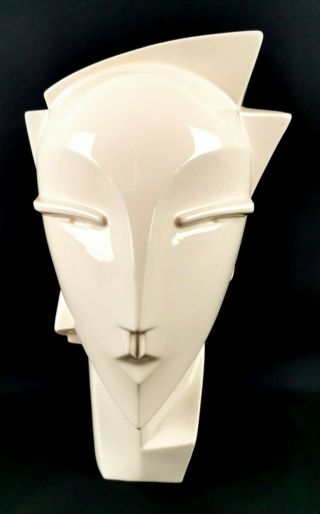 Vintage Head Bust Lindsey B Balkweill Style Ceramic Art Deco White 1980s 12.  5 " H