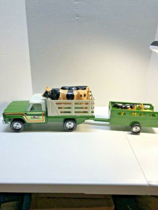 Vintage Nylint Farms Truck With Trailer And Animals