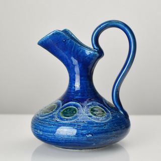 Mid Century Modern Bitossi Jug Vase Rimini Blue Design Aldo Londi Raymor