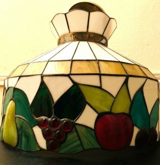 Vintage 16 " Stained Glass Hanging Light Lamp Shade Chandelier Tiffany Style Swag