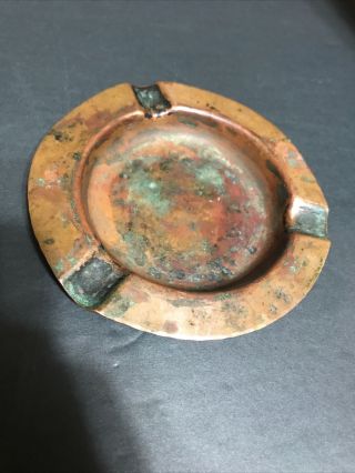 Vintage Royrcroft Arts And Crafts Hammered Copper Ashtray Antique Ash Tray