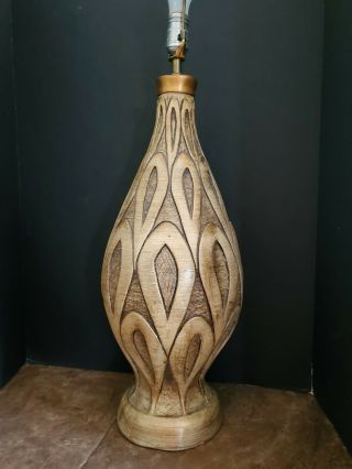 Vtg Mid Century Modern Ceramic Chalkware Gold Table Lamp 33 "