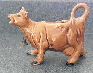Vintage Ceramic Brown Cow Creamer With Bell Lugenes Japan