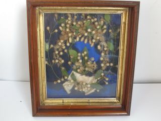 Antique Victorian Wedding Flower Wreath In A Shadow Box Frame