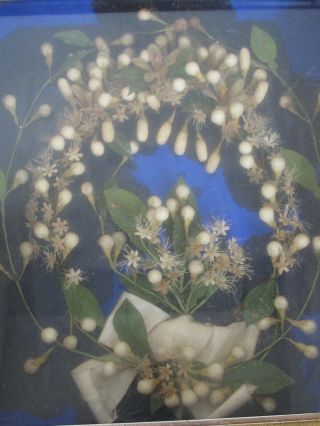 Antique Victorian Wedding Flower Wreath in a Shadow Box Frame 2