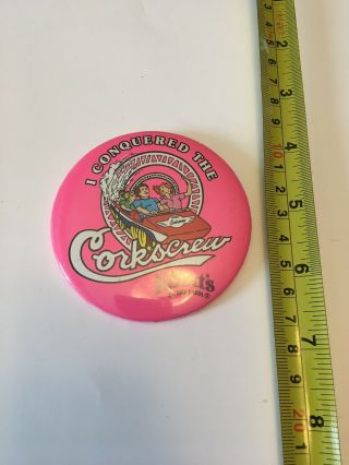 Collectible Vintage 80’s Knott’s Berry Farm Conquered Corkscrew Badge Button Pin