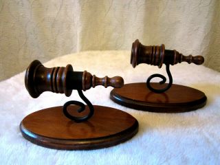 Vintage Mid Century Modern Set Of 2 Wood & Wrought Iron Wall Candle Holders
