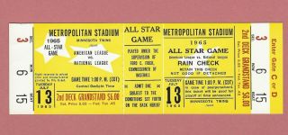 Vintage 1965 Mlb All Star Game Full Ticket Minneapolis Mvp - Marichal 19 Hof Exc