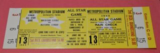 Vintage 1965 MLB All Star Game Full Ticket Minneapolis MVP - Marichal 19 HoF Exc 3