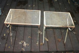 2 Mid - Century Wrought Iron Mesh Nesting Tables Nested Vintage