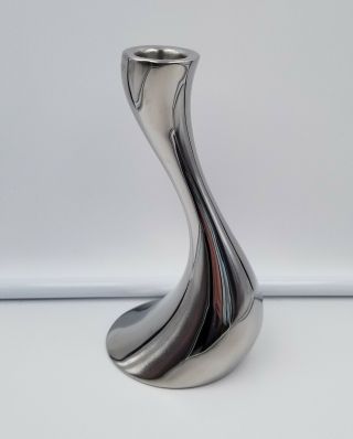 Georg Jensen Mirror Polished Stainless Steel Cobra Candlestick 6.  5 " Modernism