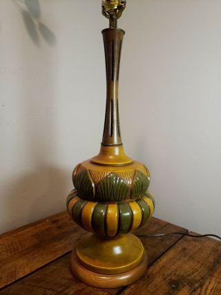 Vintage Mid Century or Danish Modern Lamp Signed E.  Bertolozzi Ceramic and Wood 2