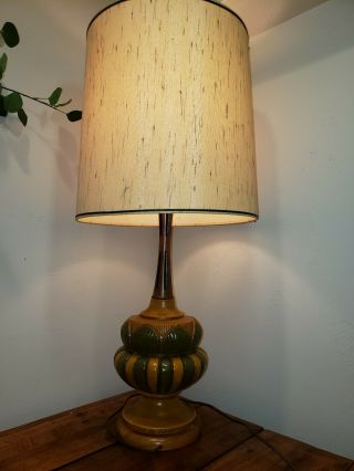 Vintage Mid Century or Danish Modern Lamp Signed E.  Bertolozzi Ceramic and Wood 3