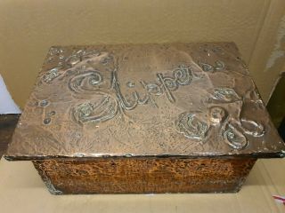 Vintage Antique Arts And Craft Hammered Copper Slippers Box