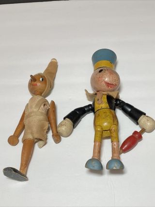 Vintage Jiminy Cricket Pinocchio Jointed Wooden Dolls Ideal Toys Disneyana