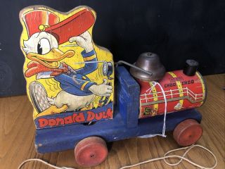 1940 Walt Disney Fisher Price 450 Donald Duck Choo Choo Pull Toy