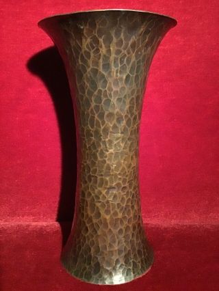 Arts And Crafts Hammered Bronze Or Heavy Copper Trumpet Shaped Vase C1900