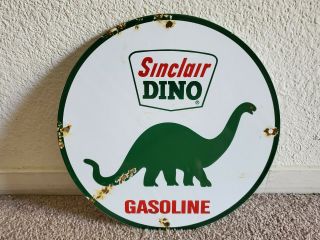 Vintage Sinclair Dino Gasoline Motor Oils 11 3/4 " Porcelain Gas Sign Lubester