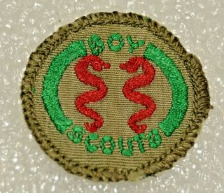 Two Red Snakes Boy Scout Public Health Man Proficiency Award Badge White Back