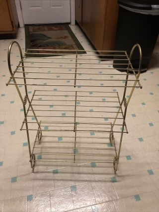Vtg Atomic Mid Century Modern Metal Gold Wire 3 Tier Shelf Stand Table