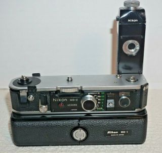 Vintage Nikon Md - 2 & Mb - 1 Motor Drive For Nikon F2 With Ms1 Battery Inserts