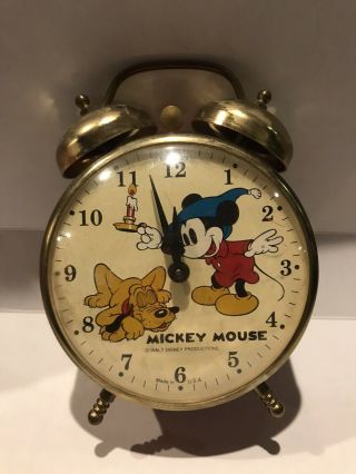 Vintage Walt Disney Productions Wind Up Mickey Mouse & Pluto Alarm Clock