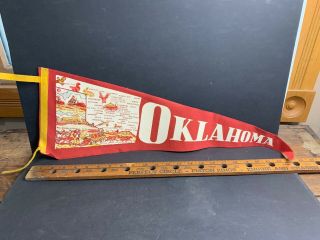 Vintage Felt Pennant,  Oklahoma,  Map Of State,  Will Rogers,  Claremore