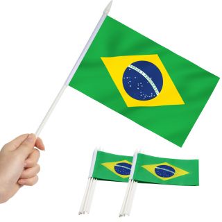 Anley Brazil Stick Flag 5x8 Inch Handheld Mini Flag With 12 " White Solid Pole