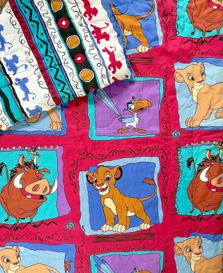 Vtg 90s Disney The Lion King Twin Comforter Blanket Reversible Simba Nahla Pumba
