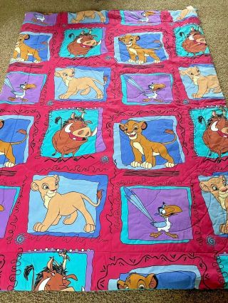 Vtg 90s Disney The Lion King Twin Comforter Blanket Reversible Simba Nahla Pumba 3