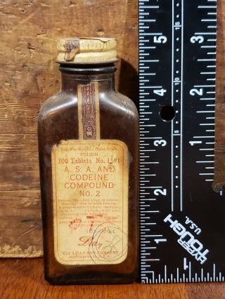 Vintage Codeine A.  S.  A Compound No.  2 Tablets Eli Lilly 5 Inch Glass Bottle Empty 3