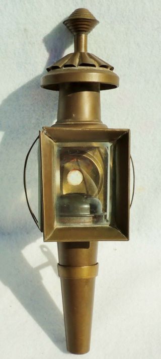 Antique Horse Drawn Carriage Brass Oil Lamp Lantern With Bracket & Beveled Glass