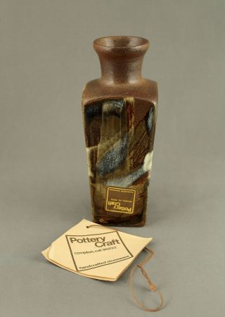 Vtg 1970s Mcm Pottery Craft Robert Maxwell Brushstroke Vase W/ Label & Hangtag