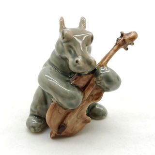Hippopotamus Hippo Figurine Ceramic Animal Playing Cello Musical - Fg016 - 4