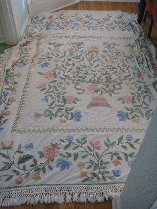 Vintage Cabin Crafts Cotton Chenille Queen Full Bedspread Floral Basket