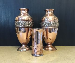 A Antique Arts & Crafts Copper Vases With One Other C1900