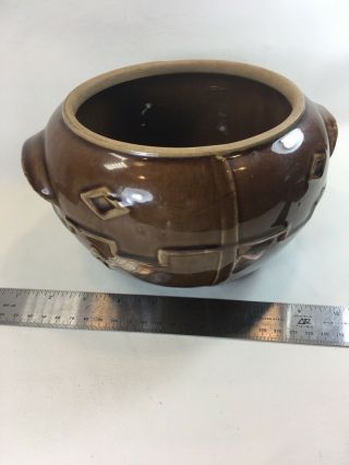 Vintage Mccoy Brown Stoneware Bean Pot Bowl Jar Planter - Native American Pattern