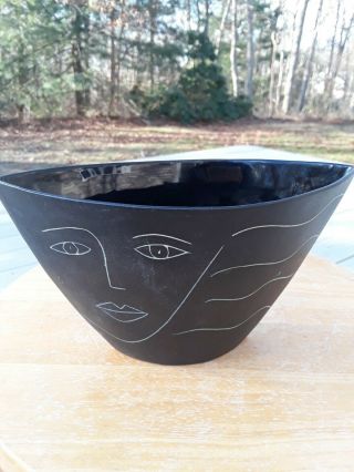 Mid Century Modern Picasso Style Abstract Glass Face Design Sculpture Vase Black