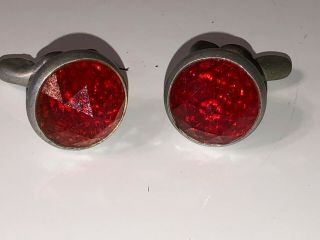 2 Vintage Red Glass Jewel Bicycle Car Motorcycle Old License Plate Reflectors 5