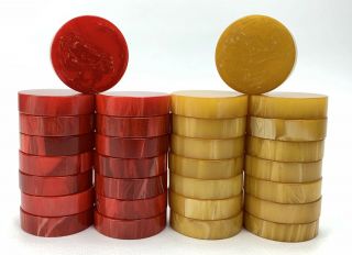 Cardinal Backgammon Bakelite Checkers Swirled Red & Butterscotch 1.  25 " Vintage
