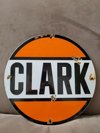 Vintage Clark Gasoline Motor Oils 11 3/4 " Porcelain Gas & Oil Sign Lubester