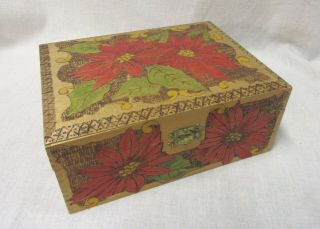 Arts & Crafts Pyrography (wood Burning) Box With Painted Poinsettia