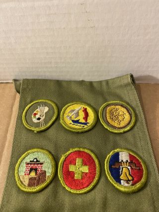 Vintage Boy Scout BSA Sash Green With 17 Merit Badges Patches 2
